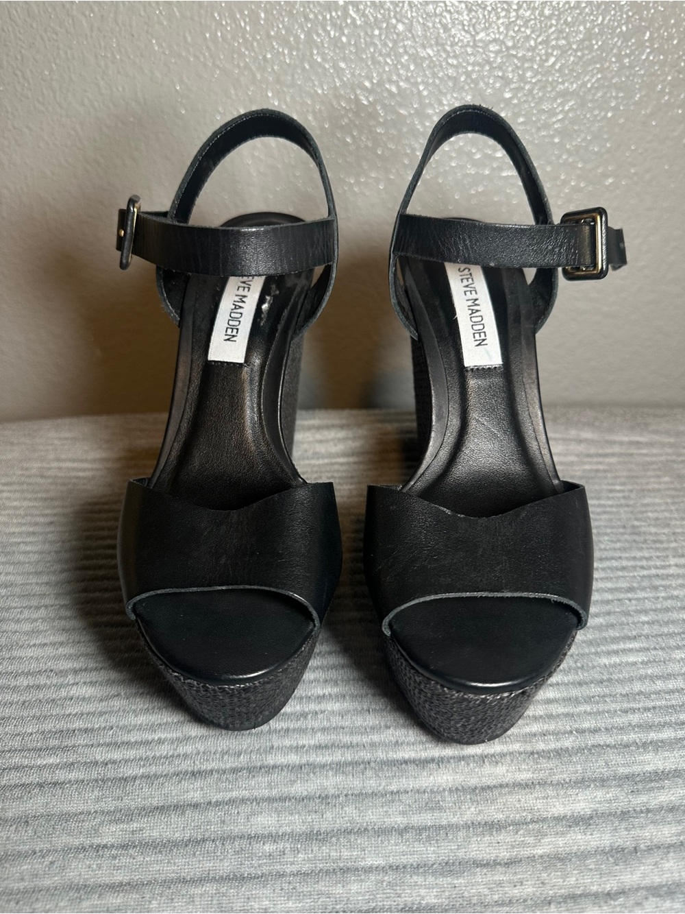 Steve Madden Black Platform Ankle-Strap Sandals with Buckle